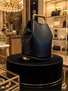 Luxury Black Mini Bag with Gold Top Handle